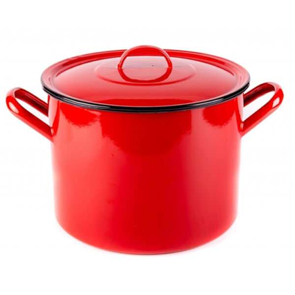 Bonyhádi Hagyományos (piros) zománcozott fazék és fedő nagykonyhai 15l 30cm BHD-107
