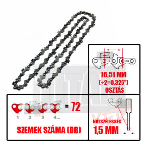 Láncfűrész lánc 72 szem 0,325 1,5 mm