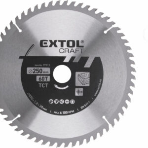EXTOL CRAFT Körfűrészlap Körfűrész tárcsa fűrésztárcsa Vídiás 250×30mm T60 3,1mm 6.100 ford/p