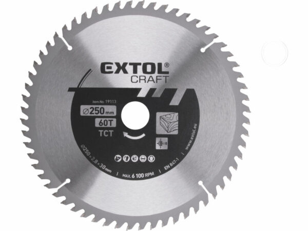 EXTOL CRAFT Körfűrészlap Körfűrész tárcsa fűrésztárcsa Vídiás 250×30mm T60 3,1mm 6.100 ford/p