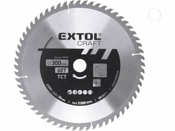 EXTOL CRAFT Körfűrészlap Körfűrész tárcsa fűrésztárcsa Vídiás 300×30mm T60 3,3mm 5000 ford/p