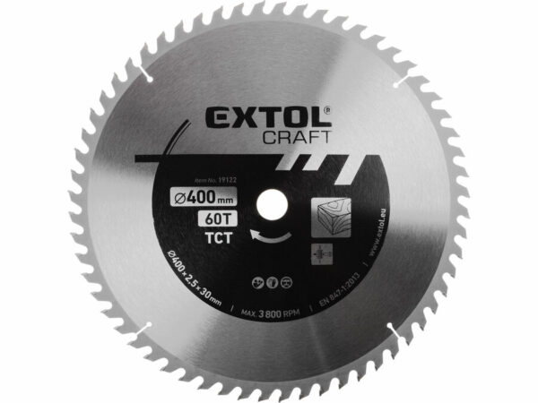 EXTOL CRAFT Körfűrészlap Körfűrész tárcsa fűrésztárcsa Vídiás 400×30mm T60 3,8mm 3.800 ford/p