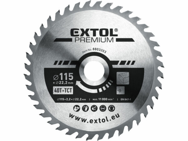 EXTOL PREMIUM Körfűrészlap Körfűrész tárcsa fűrésztárcsa Vídiás 115×22,2mm T40 2,6mm