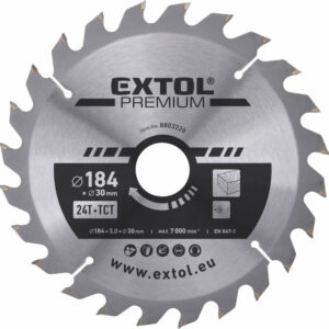 EXTOL PREMIUM Körfűrészlap Körfűrész tárcsa fűrésztárcsa Vídiás 184×30mm T24 3,2mm  Max. 7000 ford/p
