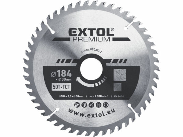 EXTOL PREMIUM Körfűrészlap Körfűrész tárcsa fűrésztárcsa Vídiás 184×30mm T50 3,2mm Max. 7000 ford/p
