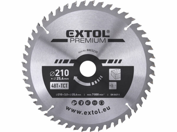 EXTOL PREMIUM Körfűrészlap Körfűrész tárcsa fűrésztárcsa Vídiás 210×25,4mm T48 3,2mm
