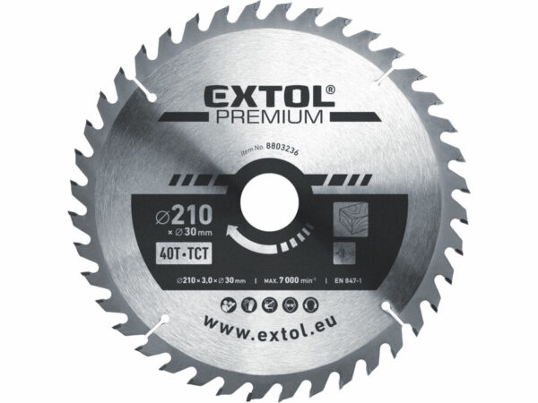EXTOL PREMIUM Körfűrészlap Körfűrész tárcsa fűrésztárcsa Vídiás 210×30mm T40 3,2mm