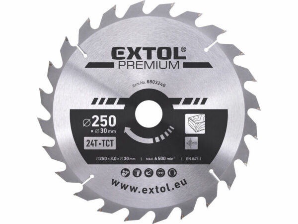 EXTOL PREMIUM Körfűrészlap Körfűrész tárcsa fűrésztárcsa Vídiás 250×30mm T24 3,2mm