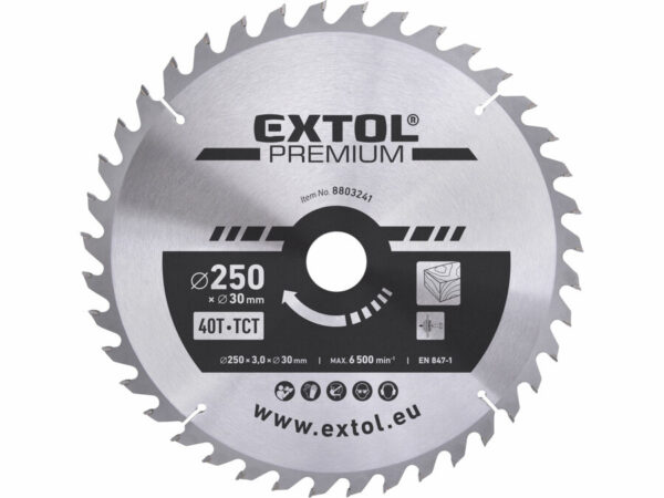 EXTOL PREMIUM Körfűrészlap Körfűrész tárcsa fűrésztárcsa Vídiás 250×30mm T40 3,2mm