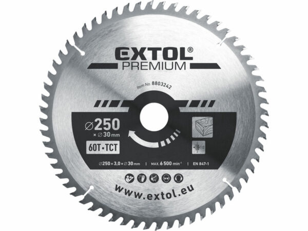 EXTOL PREMIUM Körfűrészlap Körfűrész tárcsa fűrésztárcsa Vídiás 250×30mm T60 3,2mm