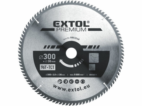 EXTOL PREMIUM Körfűrészlap Körfűrész tárcsa fűrésztárcsa Vídiás 300×30mm T96 3,2mm