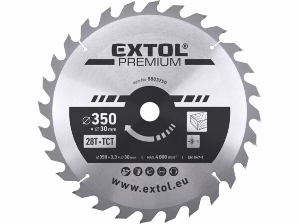 EXTOL PREMIUM Körfűrészlap Körfűrész tárcsa fűrésztárcsa Vídiás 350×30mm T40 3,5mm