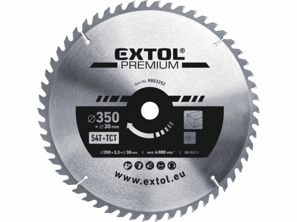 EXTOL PREMIUM Körfűrészlap Körfűrész tárcsa fűrésztárcsa Vídiás 350×30mm T54 3,5mm