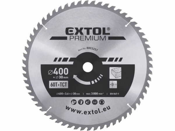 EXTOL PREMIUM Körfűrészlap Körfűrész tárcsa fűrésztárcsa Vídiás 400×30mm T60 3,8mm