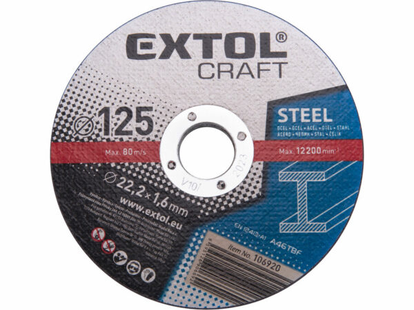 EXTOL CRAFT Vágókorong Vágótárcsa Acélhoz 125×1,6×22,2mmMax. 12.200 fordp