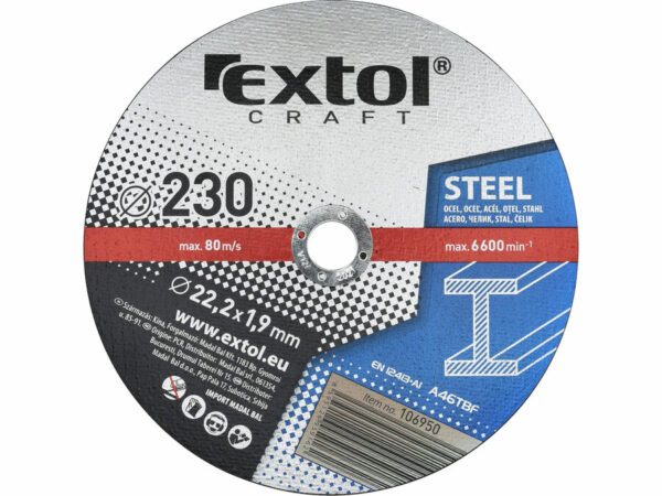EXTOL CRAFT Vágókorong Vágótárcsa Acélhoz 230×1,9×22,2mm Max. 6.600 fordp