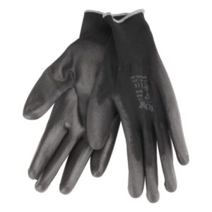 Kötött Kesztyű Fekete Poliészter, Méret: 10` Poliuretánba Mártott Teny. És Ujjhegy., Gumírozott