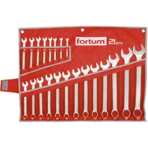 FORTUM Csillag-Villás Kulcs készlet villáskulcs készlet 21db 6-32mm 61Crv5, Mattkróm