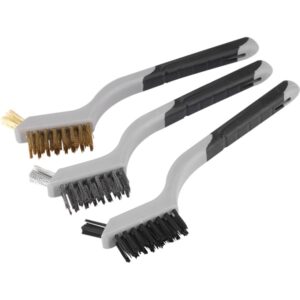 Drótkefe készlet 3 db: Nylon-, Réz- És Rozsdamentes Acél Szál, 3×8 Sor, 180mm Kétkomponensű