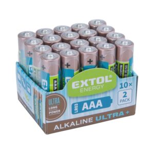 EXTOL Elem készlet 20 db Alkáli, 1,5V,  AAA (Lr03) Hosszú Élettartam 10×2db-os