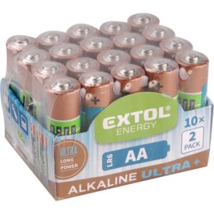 EXTOL Elem készlet 20 db Alkáli, 1,5V, AA (Lr6) Hosszú Élettartam 10×2db-os