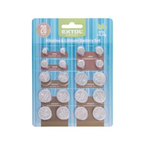 EXTOL Gombelem készlet gomb elem 20 db Lítium 3V És Alkáli 1,5V Hosszú Élettartam