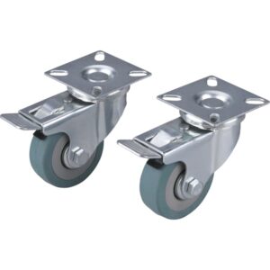 Készülékgörgő 2 db Önbeálló, Rögzítőfékkel, Szürke Gumi, 50mm Golyóscsapággyal, Max. 27 Kg/db