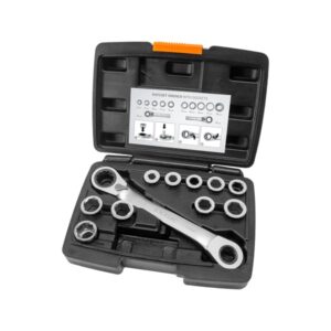 EXTOL PREMIUM Racsnis Csillag Kulcs készlet 11db Cserélhető Betétekkel: 8-19mm Crv. 72 Fog